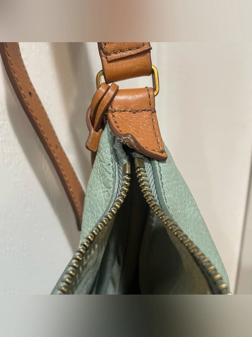 Fossil Leather Sea Green Mint Crossbody Shoulder Bag Boho Tahoe Indie Resortwear